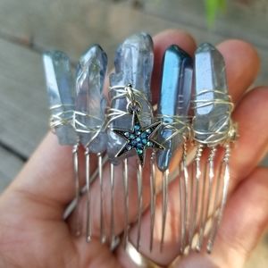 Raw quartz crystal renaissance hair comb